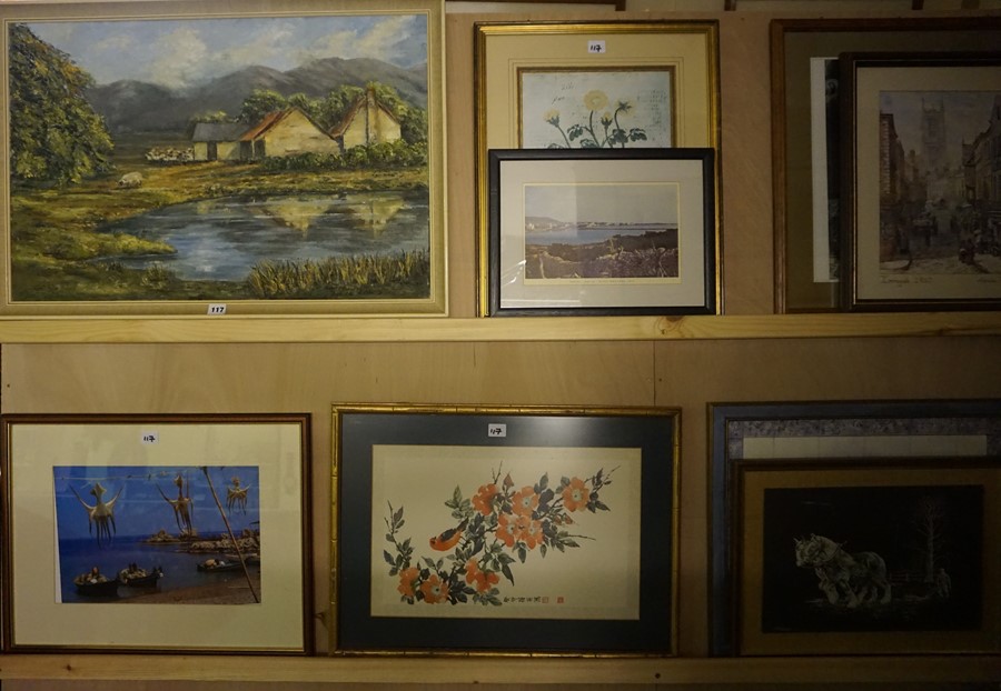 A Quantity of Prints and Pictures, To include a large landscape oil, floral prints etc, (13)
