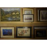 A Quantity of Prints and Pictures, To include a large landscape oil, floral prints etc, (13)