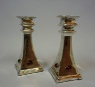 A Pair of Arts & Crafts Silver Plated Candlesticks, Designed by J.Muir Glasgow School of Art,