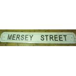 A Painted Metal Street Sign for Mersey Street, circa 1940s, 7 x 110cm, (matches previous lot)