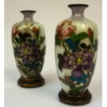 A Pair of Small Japanese Cloisonne Vases, Meiji period, Decorated with colourful floral panels, with