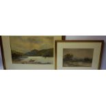 Scottish School " Highland Cattle" & "Loch Scene" Watercolours, Unsigned, 20 x 30cm, 30 x 43cm,