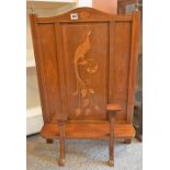 An Art Nouveau Mahogany Inlaid Fire Screen, With a lower shelve, 76cm high, 51cm wide