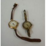 Two Vintage Ladies 9ct Gold Backed Wristwatches, one with a leather strap, the other with a flexible