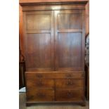 A George III Oak Linen Press on Chest, circa late 18th/early 19th century, the top section having