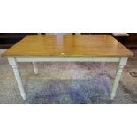 A Painted Pine Kitchen Table, with a polished rectangular top, 75cm high, 152cm long, 92cm wide