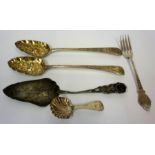A Small Mixed Lot of Silver Flatware, to include a Regency silver caddy spoon, Hallmarks for