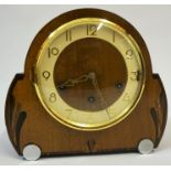 An Art Deco Walnut Mantel Clock, circa 1930s, with label for Clock Case Factory London to inside