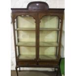 A Mahogany Display Cabinet, circa early 20th century, with a shaped pediment above two glazed doors,