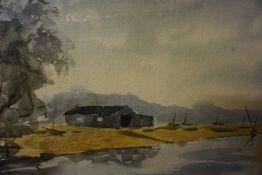 D Forrow "The Boatshed" Watercolour, signed lower left, 24 x 34cm, framed,