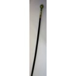 An Ebonised & Porcelain Swagger Stick, circa late 19th century, with a Sevres style porcelain pommel