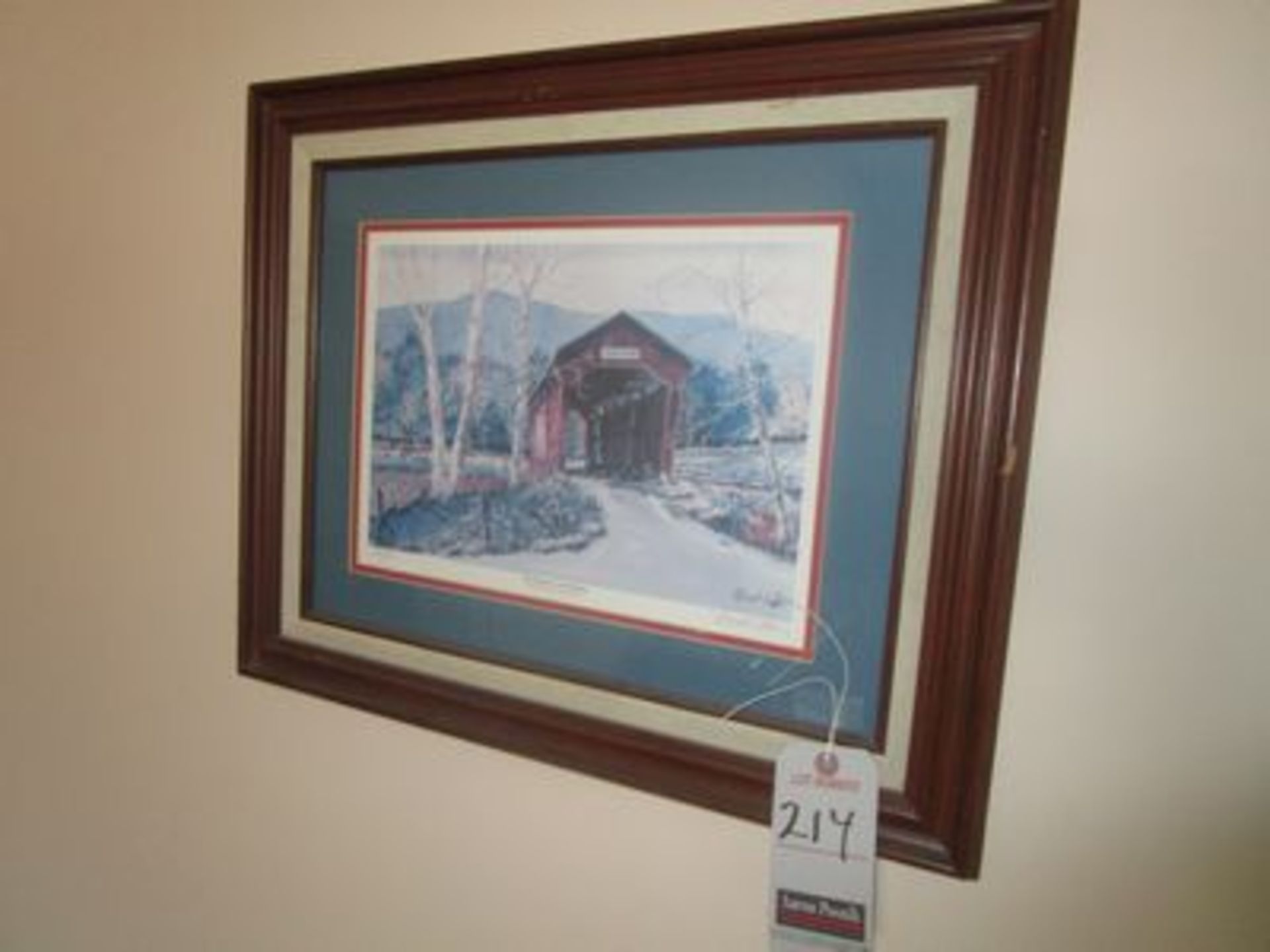 "THE FLETCHER COVERED BRIDGE" 24"X18" FRAMED WALL PRINT BY ROBERT COTTER, 100/100