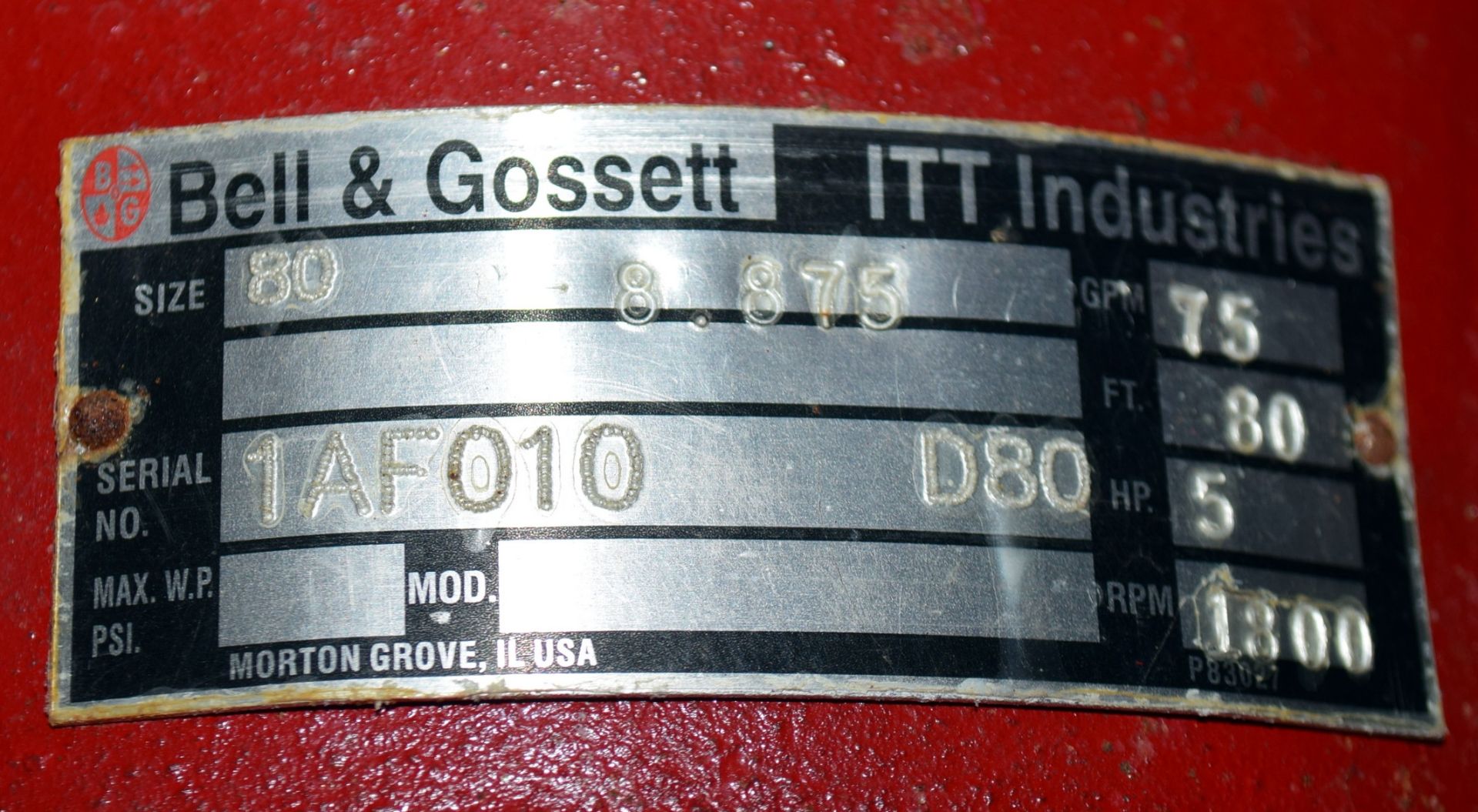 Bell & Gossett ITT Industries Carbon Steel Pump, Size 80. Rated 75 GPM at 80' head. Driven by a 5hp, - Image 4 of 4