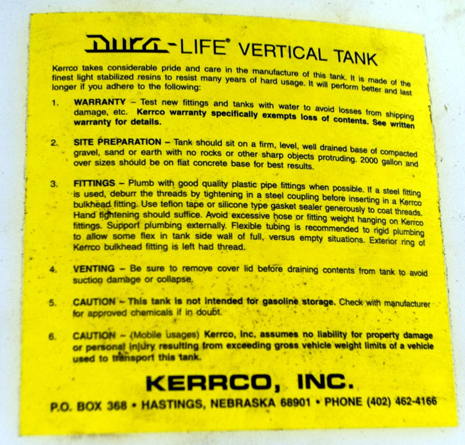 Centennial Molding 2500 Gallon Dura-Life Polyethylene Tank. Approximate 84" diameter x 84" - Image 5 of 12