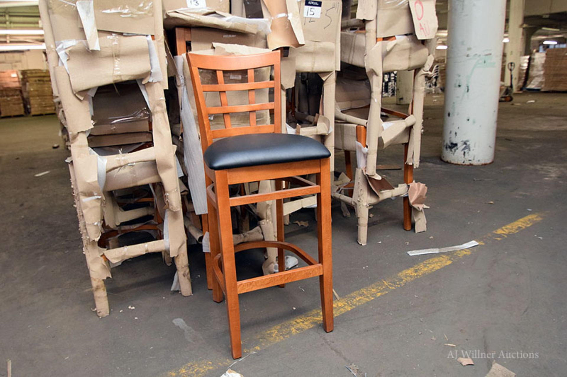 Lattice Back Beechwood Commercial Bar Stools w/ Black Upholstered Seat - Image 2 of 2