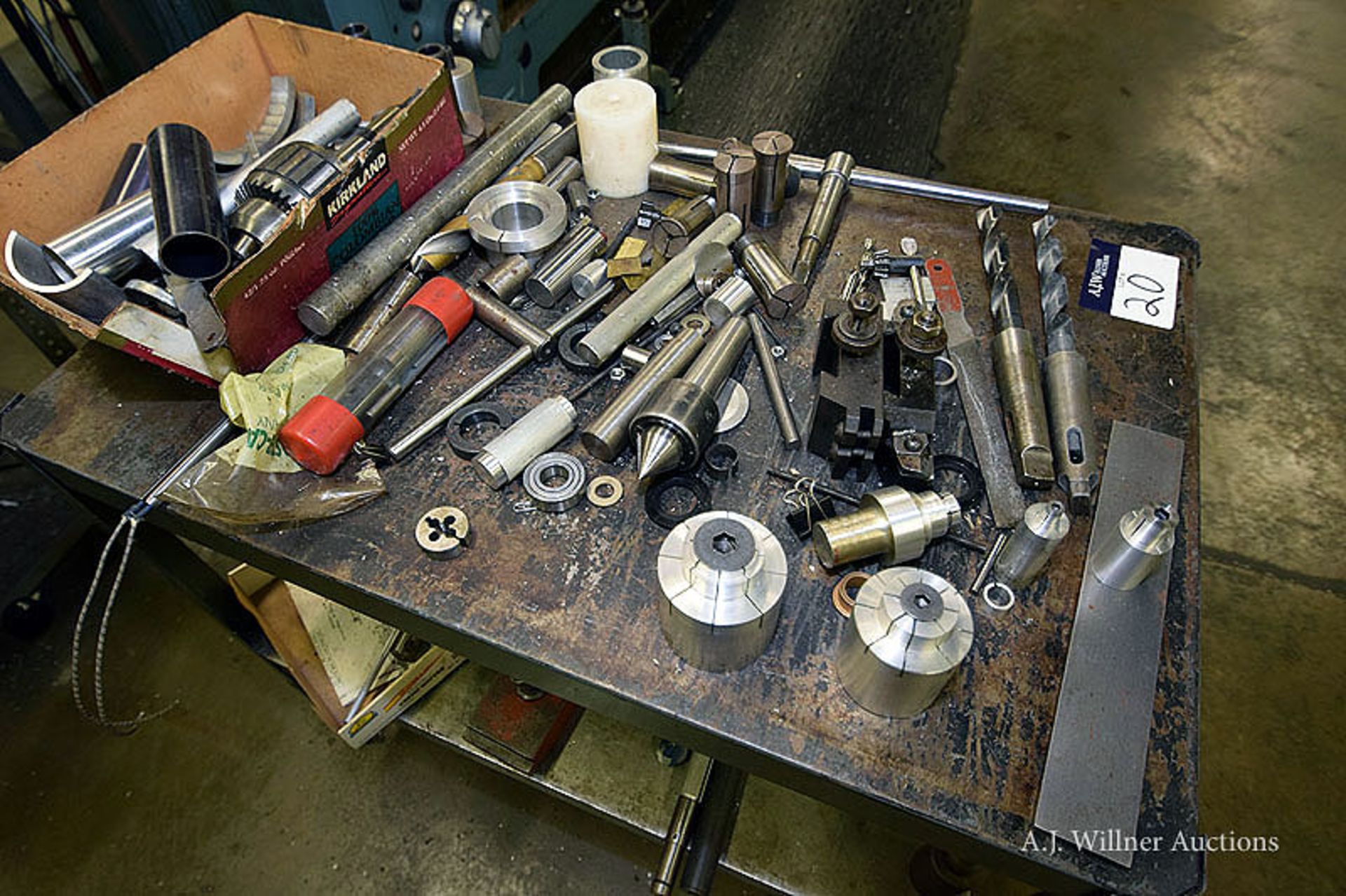 Lathe Accessories On Work Bench & Shelving Units (Drill Bits, Collets, etc.)