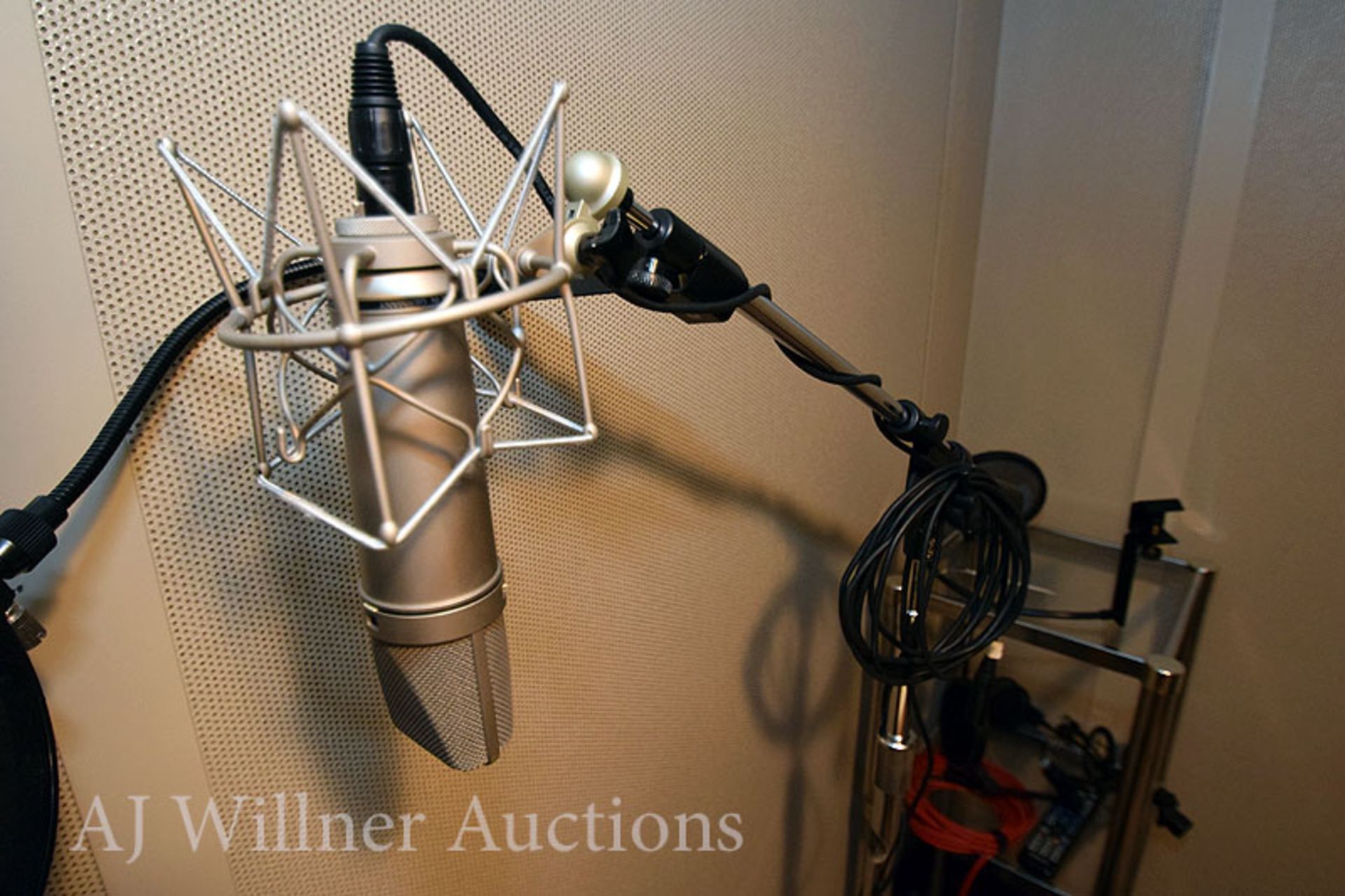 1 - Neumann Type U-87AIP48 microphone on a Atlas Sound MS25 pro mic stand (black) w/windscreen