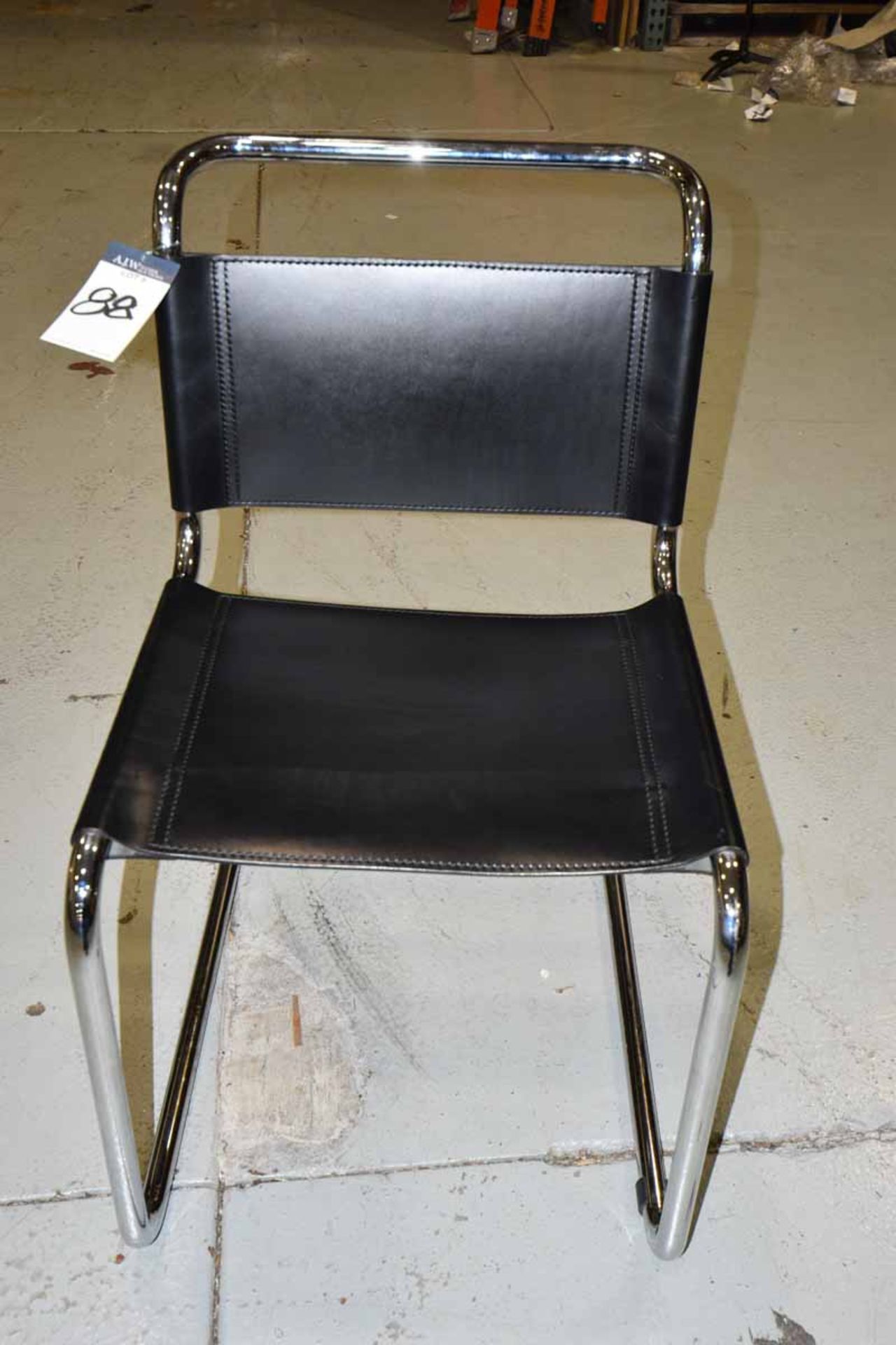 8 - Chrome & Black Leather Side Chairs