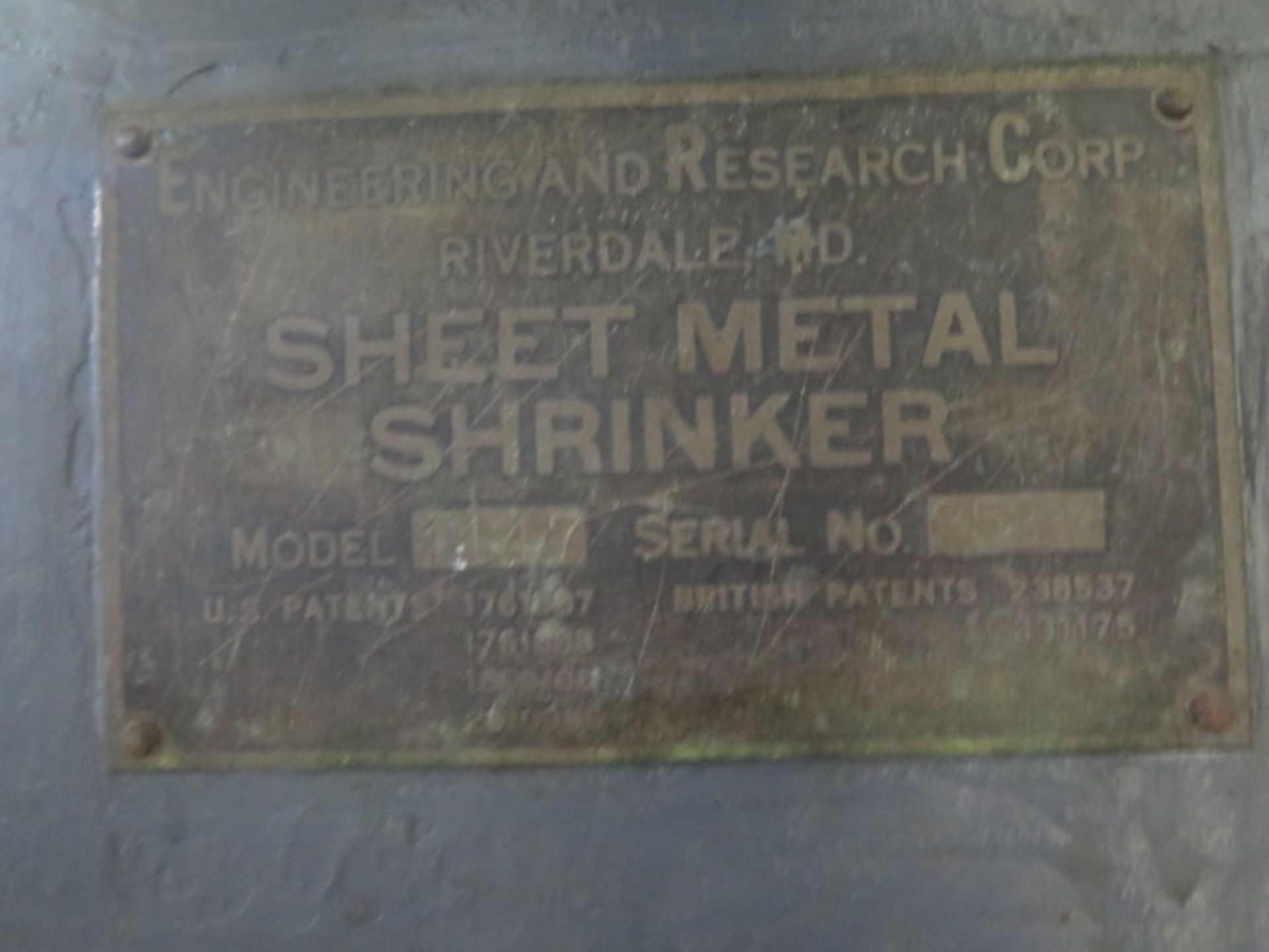 Erco Engineering and Research Corp mdl. 1447 Sheet Metal Shrinker s/n 852 - Image 8 of 8