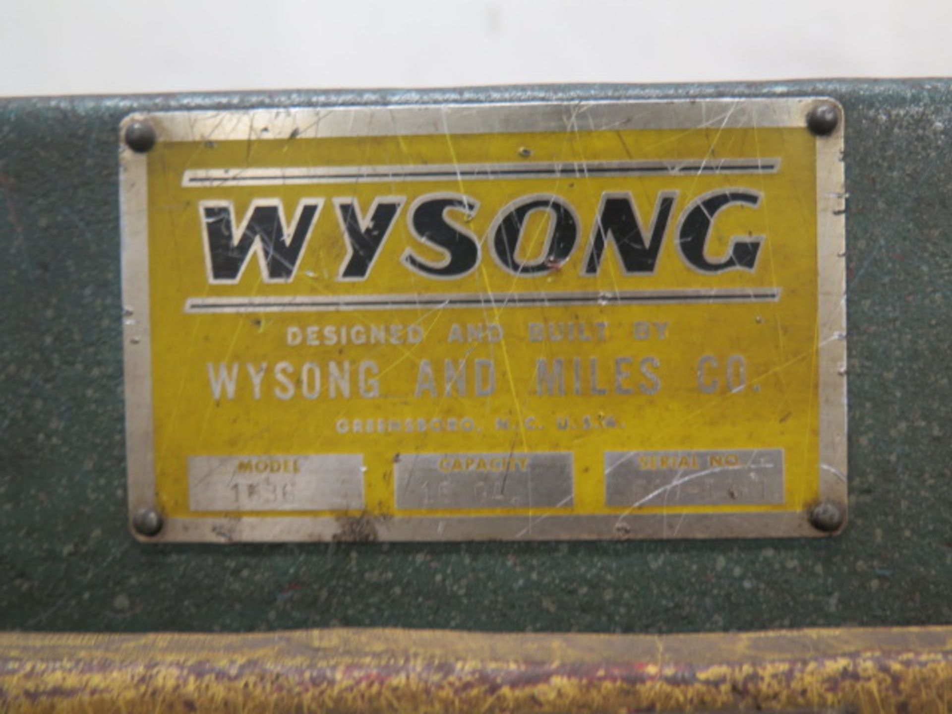 Wysong mdl. 1636 16GA x 36” Kick Shear s/n F03-1381 w/ Manual Back Gauge - Image 4 of 4