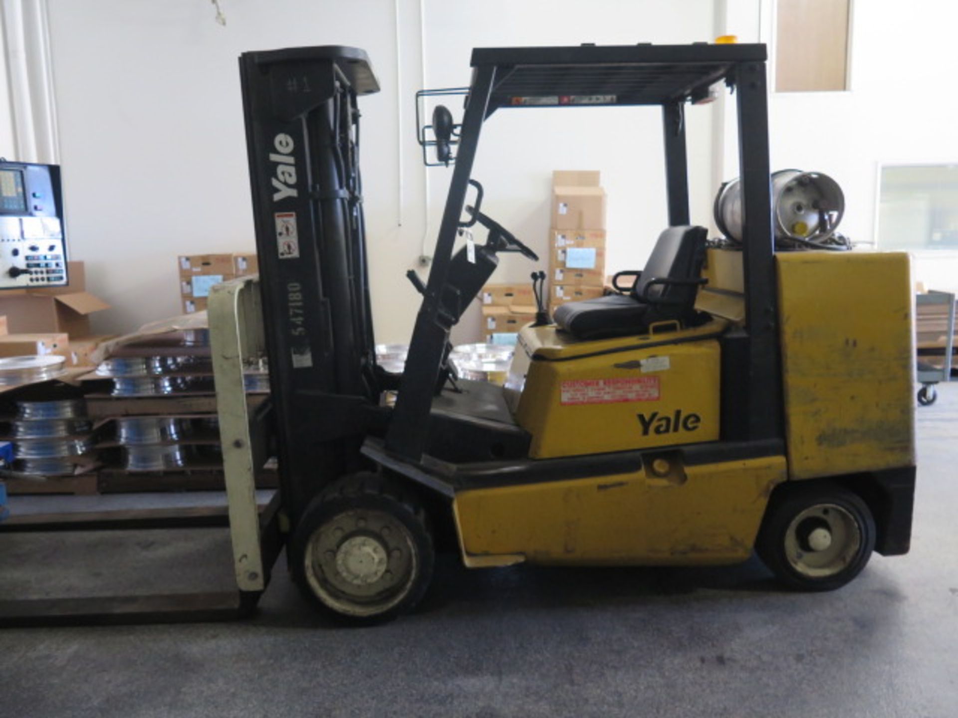 Yale GLC120MFNSAE085 12,000 Lb Cap LPG Forklift s/n N547180 w/ 3-Stage Mast, 170” Lift Height, Solid