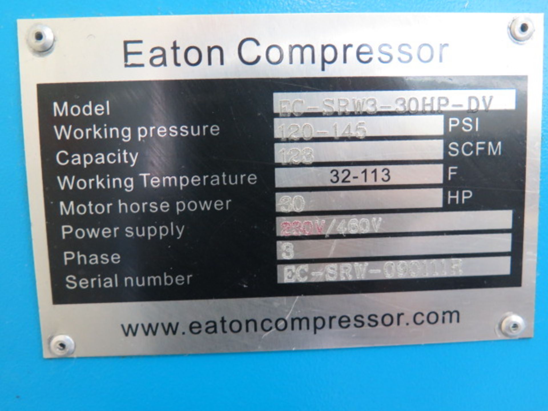 Eaton mdl. EC-SRW3-30HP-DV 30Hp Rotary Screw Air Compressor s/n EC-SRW-090111R w/ Eaton Digital - Image 5 of 6