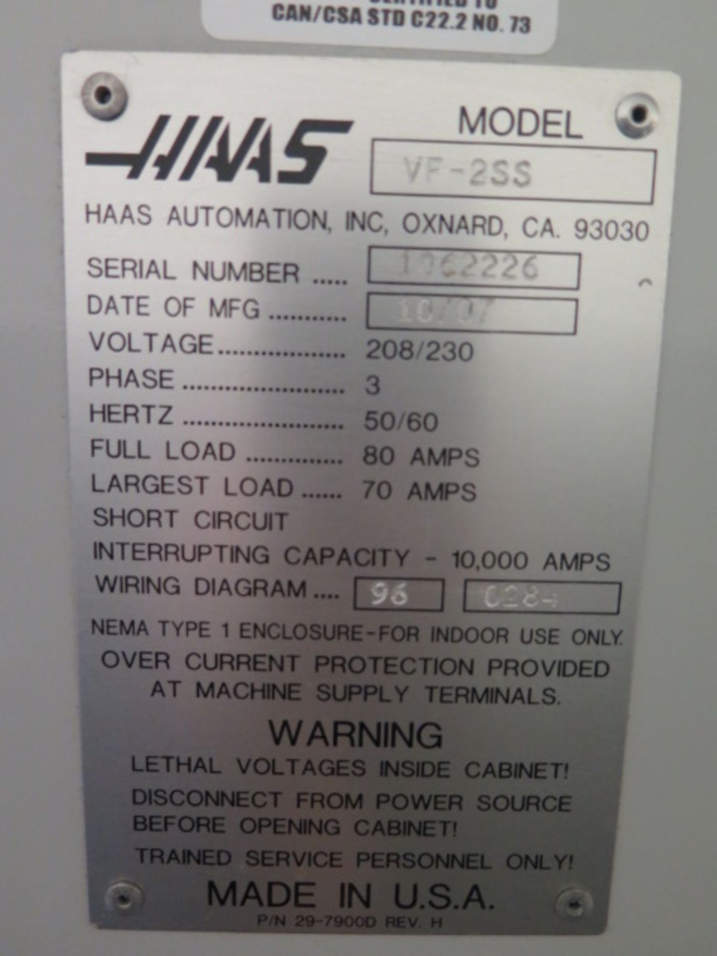 2007 Haas Super VF-2SS 4-Axis CNC Vertical Machining Center s/n 1062226 w/ Haas Controls, 24-Station - Image 13 of 13