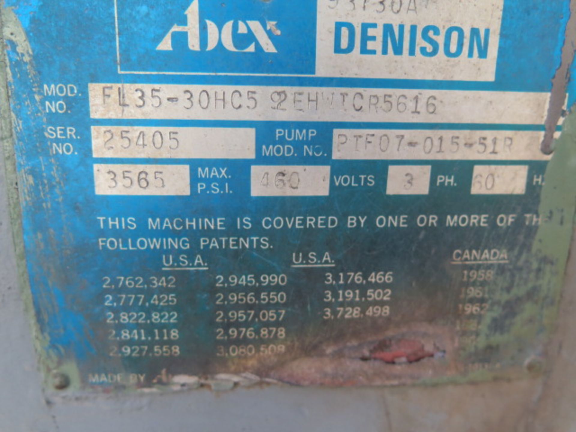 Denison Multipress mdl. FL35-30HC592EHWICR5616 Hydraulic Press s/n 25405 w/ 20” x 30” Bolster - Image 7 of 7