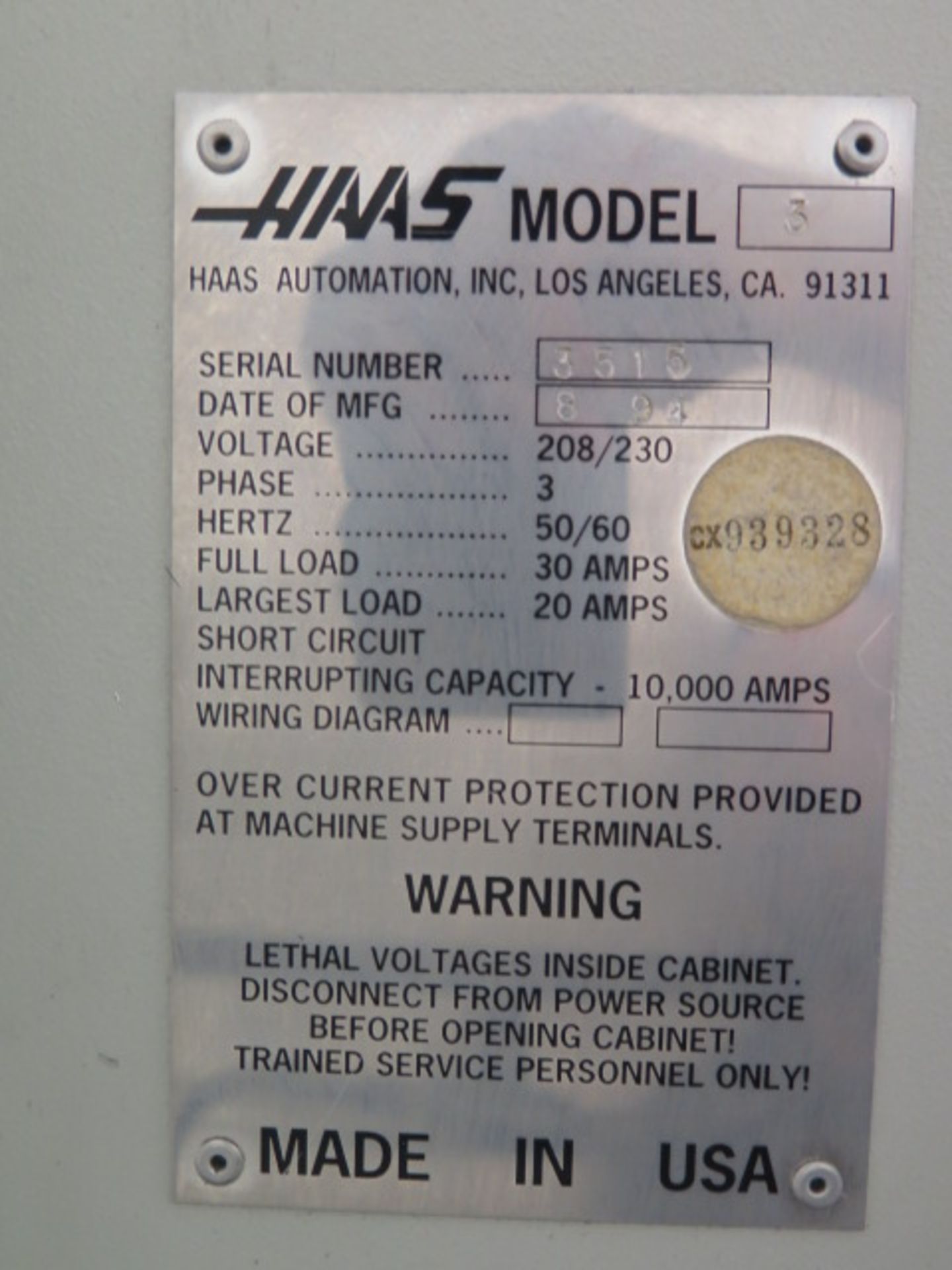 1994 Haas VF-3 4-Axis CNC Vertical Machining Center s/n 83515 w/ Haas Controls, 20-Station ATC, BT- - Image 12 of 12