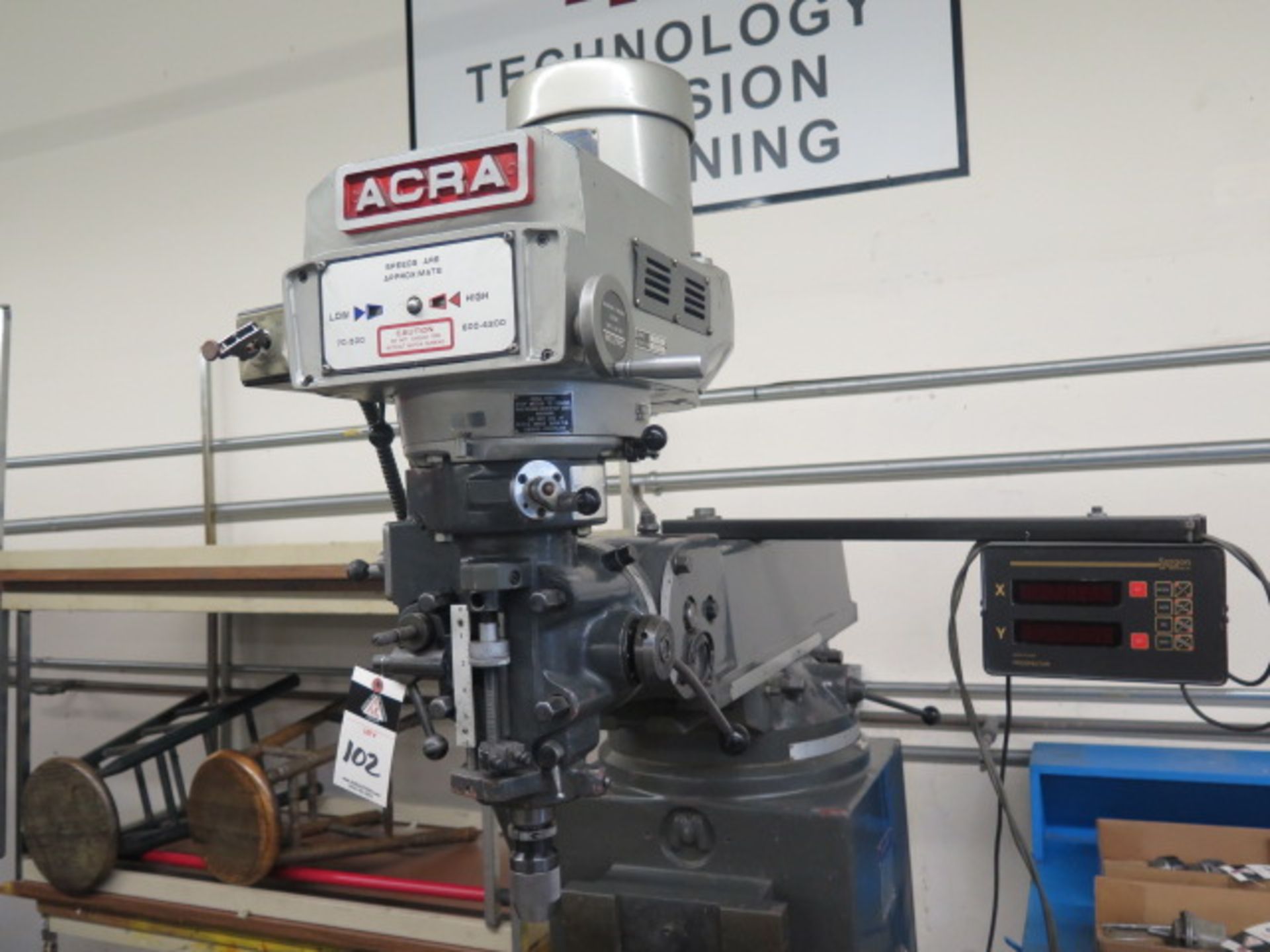 Acra WS-18VH Vertical Mill s/n 802062 w/ Sargon DRO, 3Hp Motor, 70-4200 Dial Change RPM, R8 Spindle, - Image 2 of 6