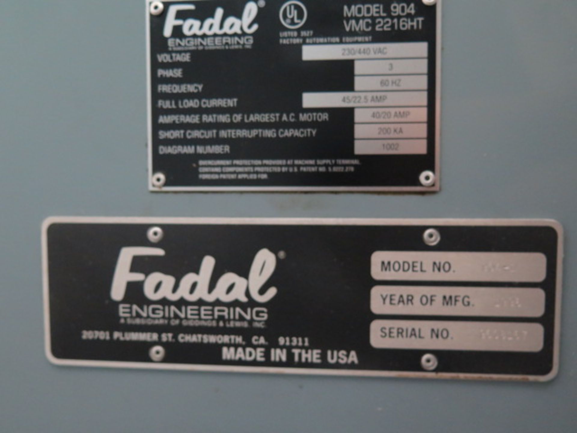 1996 Fadal VMC2216HT mdl. 904-1 CNC Vertical Machining Center s/n 9608167 w/ Fadal CNC88HS Controls, - Image 11 of 11