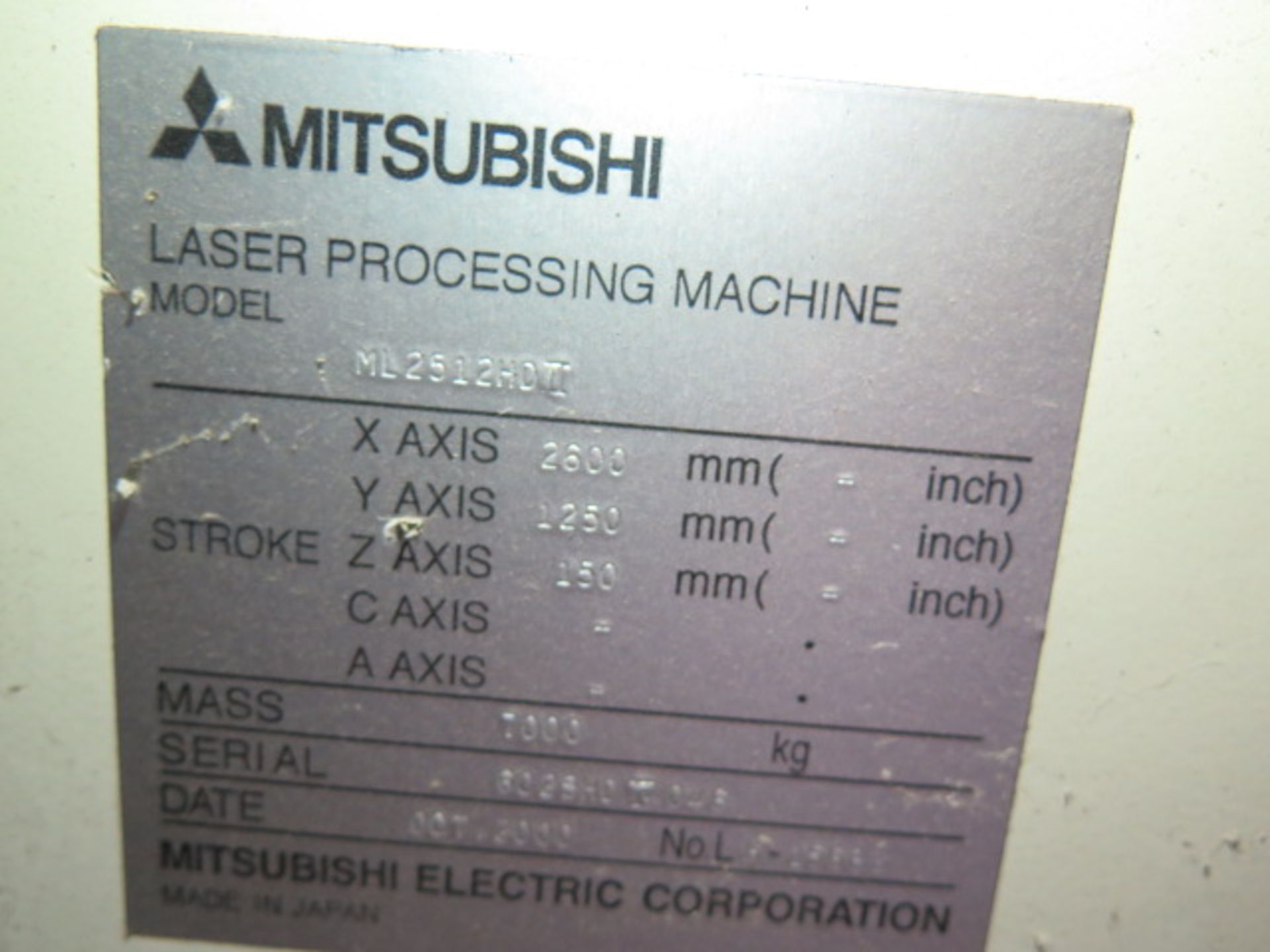 2000 Mitsubishi 2512 HDII 3000 Watt CNC Laser Contour Machine s/n 6025HDII046 w/ Mitsubishi LC20B - Image 18 of 18