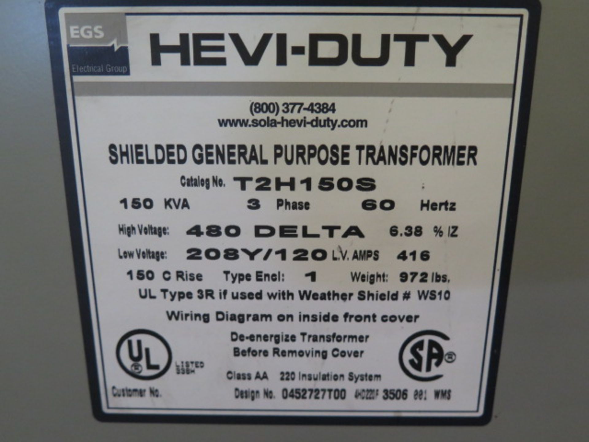 EGS 150kVA Transformer 480-208Y/120 - Image 3 of 3