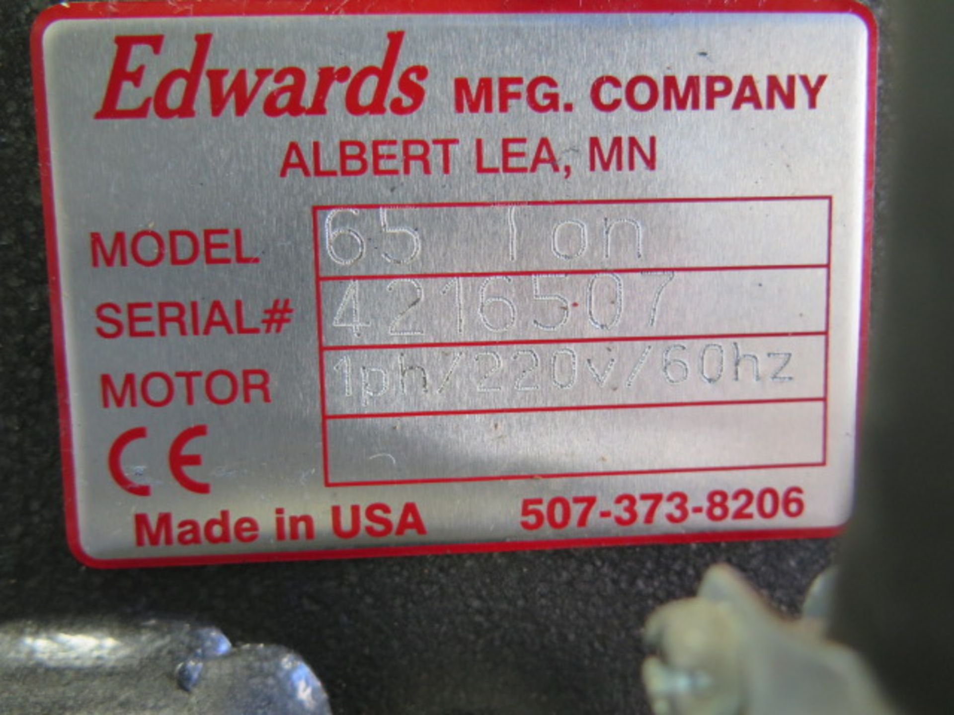 Edwards mdl. 65TON 65 Ton Hydraulic Iron Worker s/n 4216507 w/ Punch 1 1/16” Thru ¾” Cap, 10” Brake, - Image 13 of 14