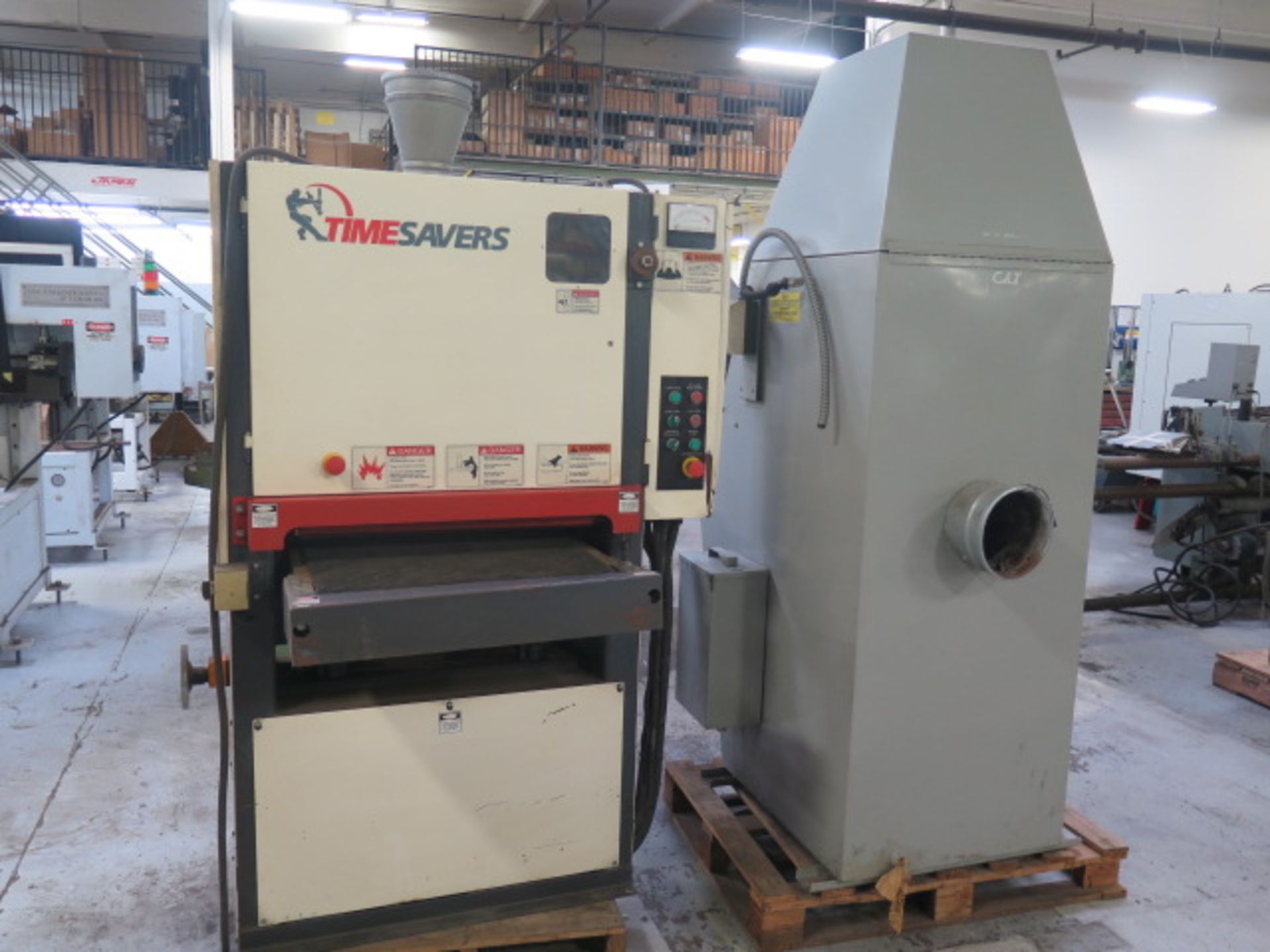 Timesavers mdl. 1211-12-0 12” Belt Grainer s/n 29913 w/ Cat mdl. C-5 Water-Filtered Dust Collector