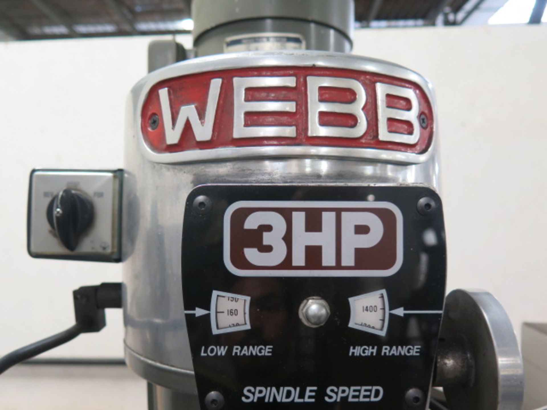 Webb Vertical Mill w/ Mitutoyo DRO, 3Hp Motor, 60-4200 Dial RPM, Chrome Ways, Power Feed, 9” x 42” - Image 7 of 7