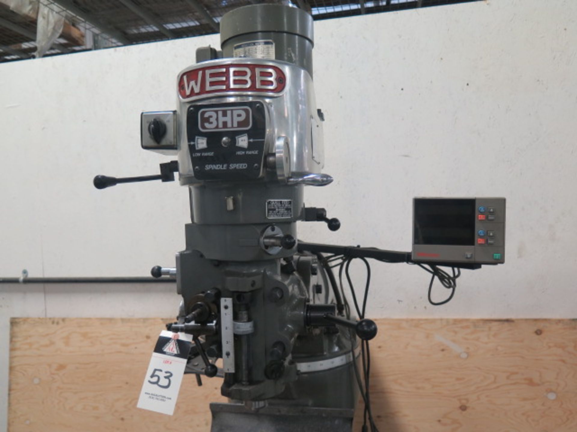 Webb Vertical Mill w/ Mitutoyo DRO, 3Hp Motor, 60-4200 Dial RPM, Chrome Ways, Power Feed, 9” x 42” - Image 3 of 7