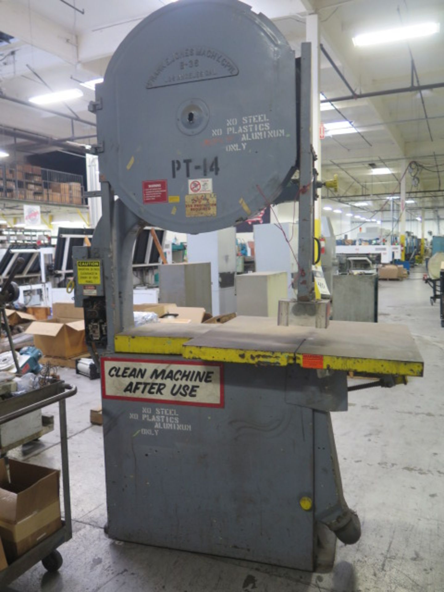 Frank Jones mdl. B-36 36" Vertical Band Saw s/n 3602 w/ 36" x 36" Table