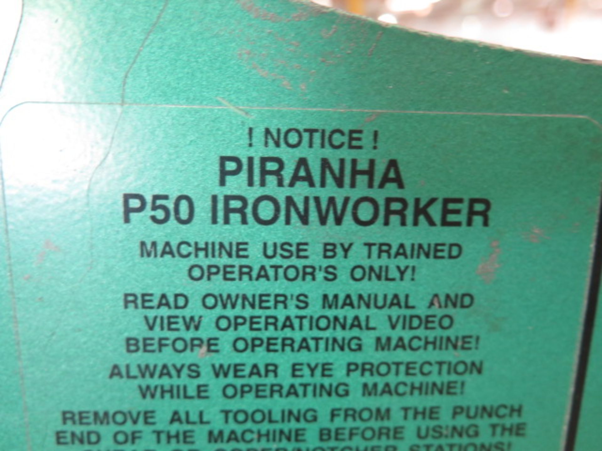 Piranha P50 50-Ton Iron Worker w/ 1 1/16” thru ½” – 13/16” thru ¾” Punch Cap., 1” x 4” – ¾” x 10”, - Image 6 of 16