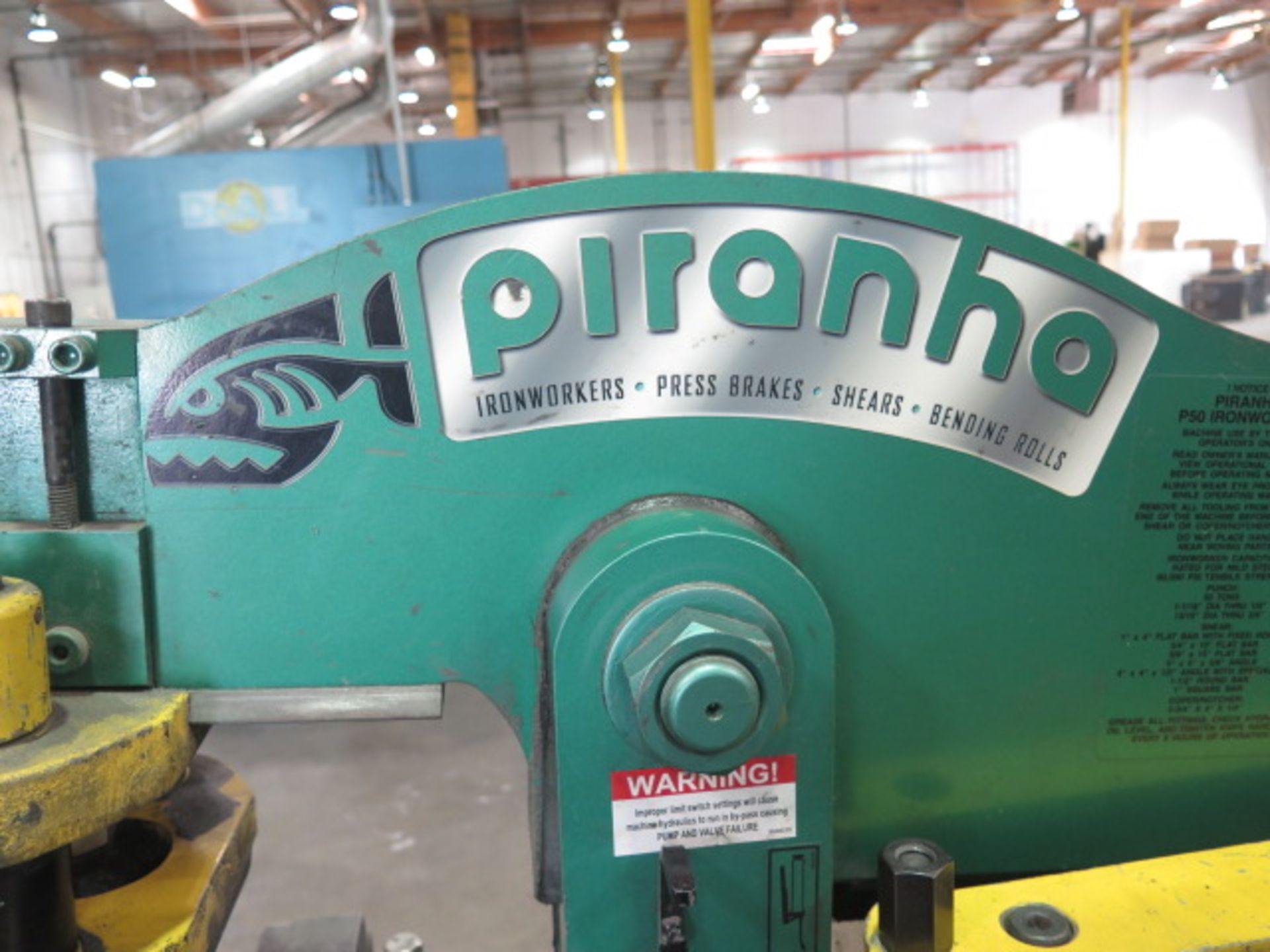 Piranha P50 50-Ton Iron Worker w/ 1 1/16” thru ½” – 13/16” thru ¾” Punch Cap., 1” x 4” – ¾” x 10”, - Image 5 of 16