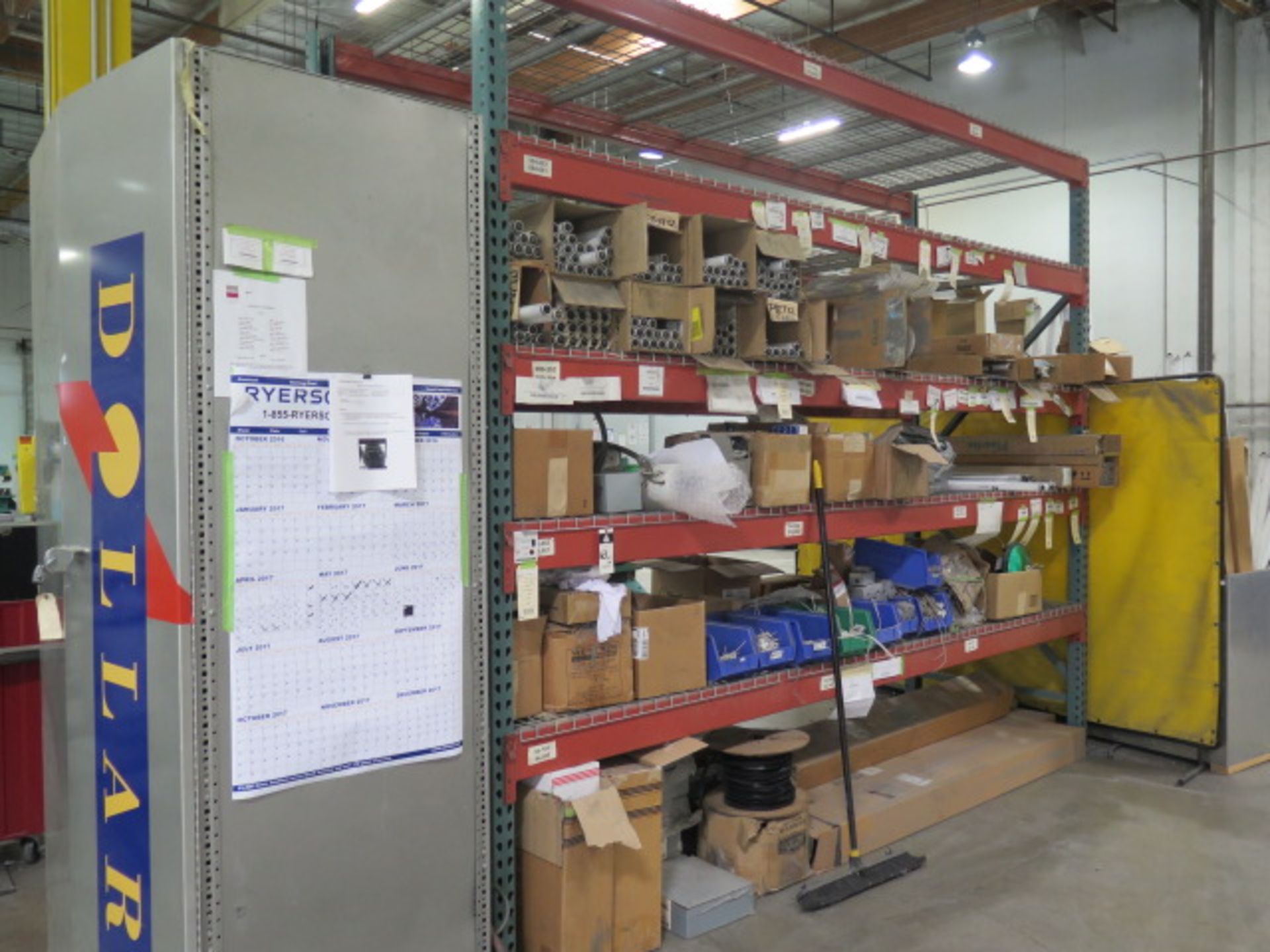 Florescent Lights, Fixtures and Hardware w/ Pallet Rack and Storage Cabinet