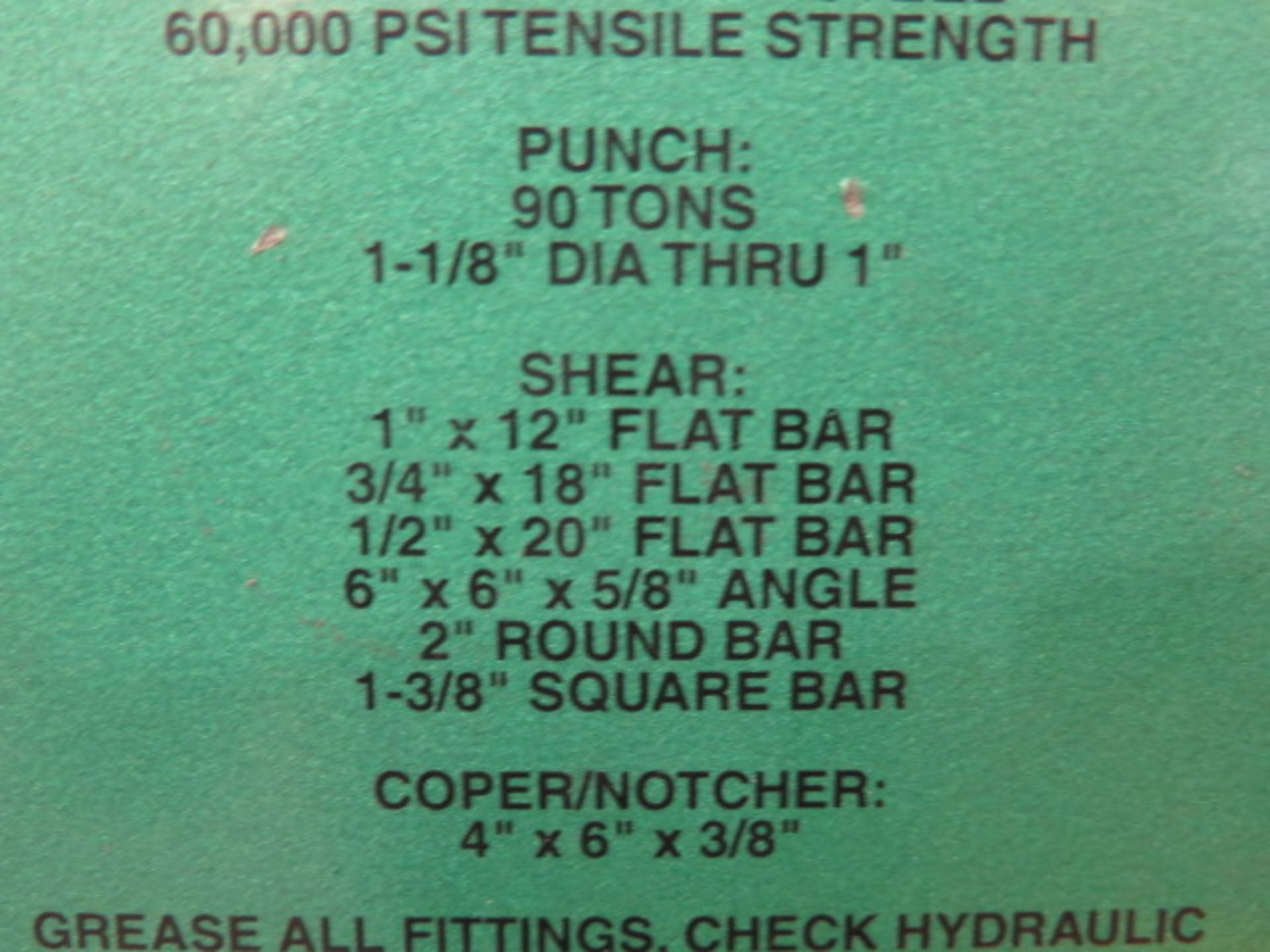 2010 Piranha P-90 90-Ton Iron Worker s/m P90-2012 w/ 1 1/8” thru 1” Punch Cap., 1” x 12” – ¾” x - Image 7 of 16