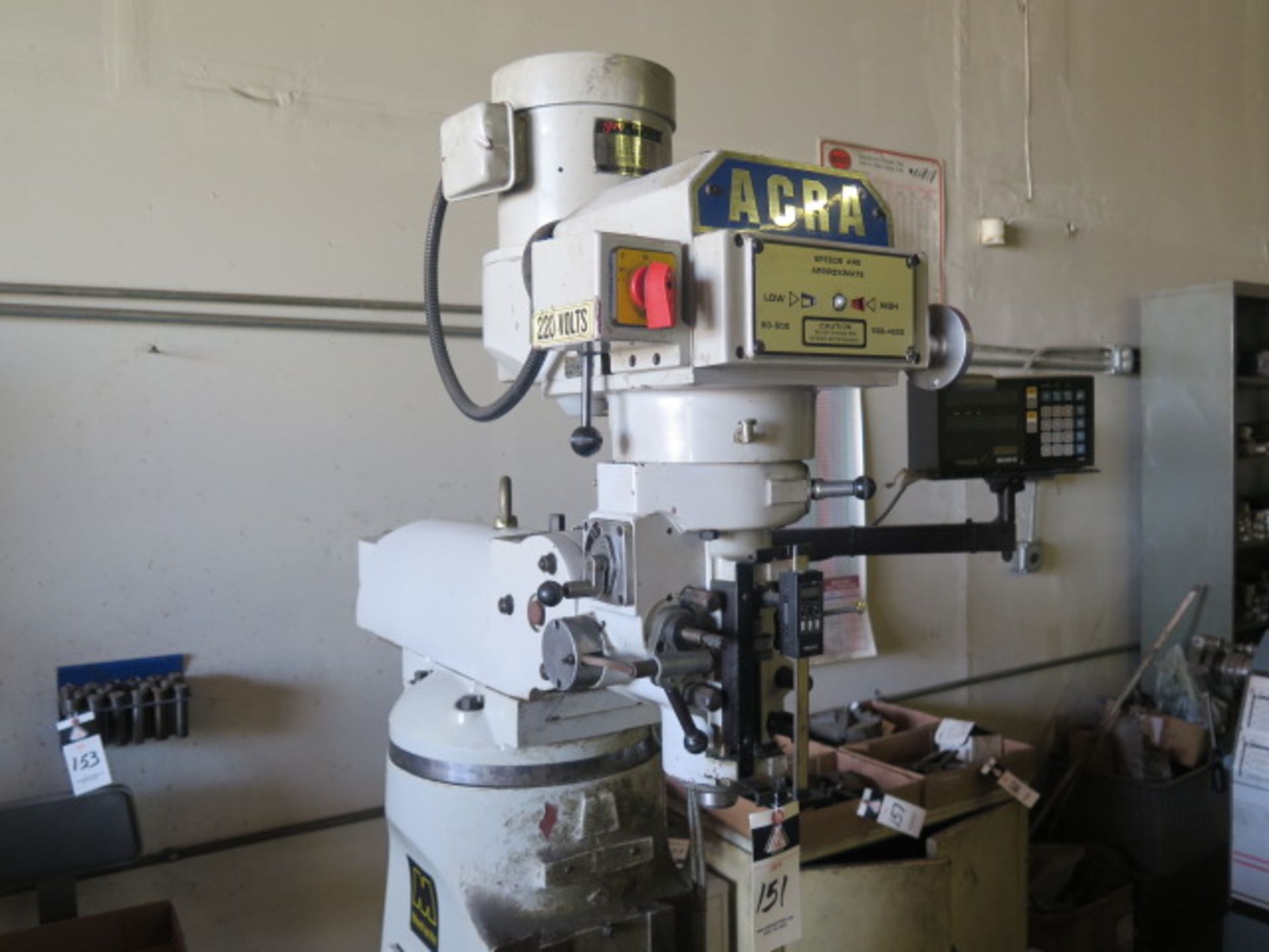 Acra AM-2V Vertical Mill s/n 970084 w/ Sony Millman DRO, Mitutoyo Digital “Z” Scale, 3Hp Motor, 60- - Image 2 of 8