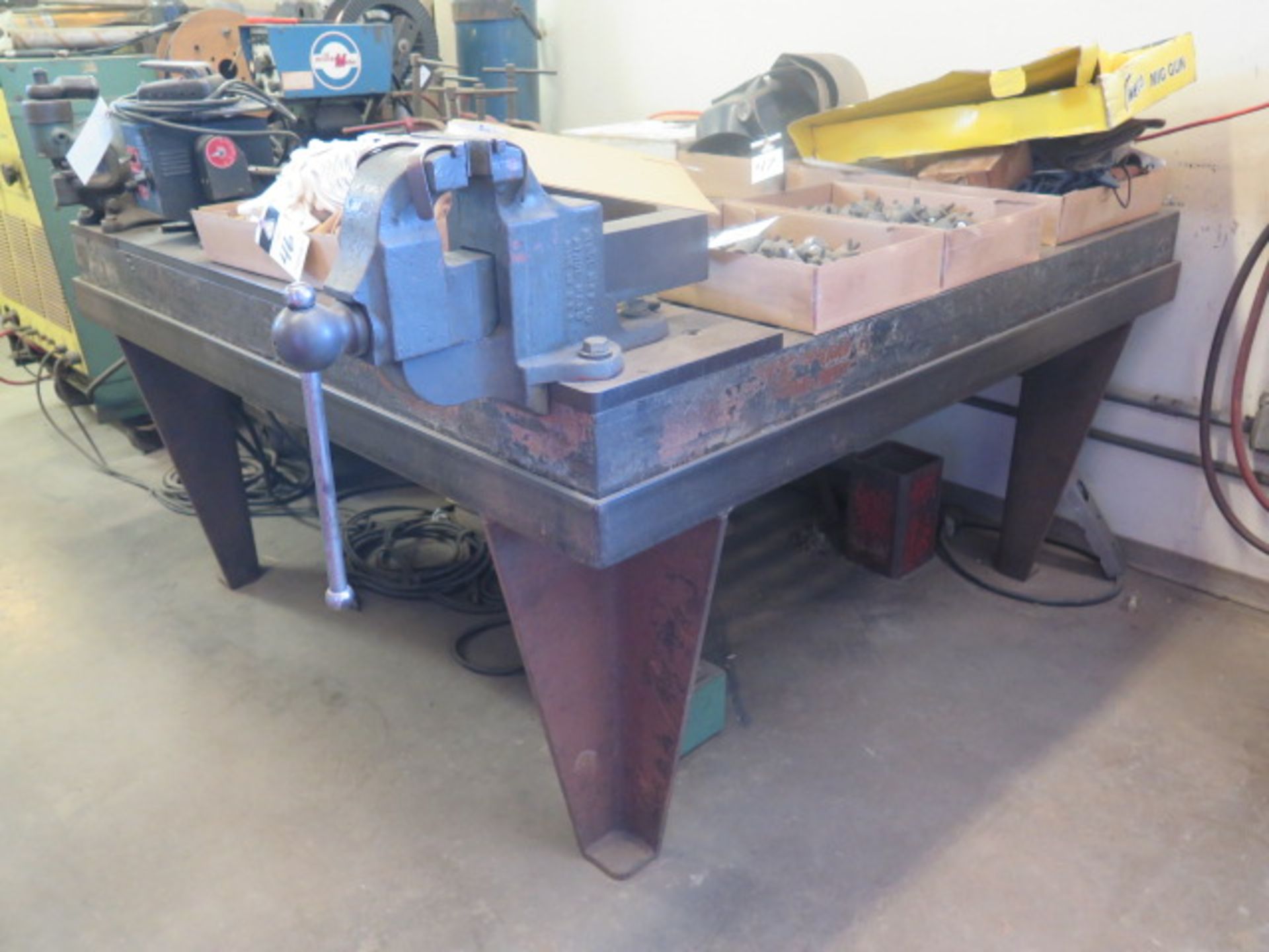 60” x 60” Acorn Style Forming Table w/ Bench Vise, Hand Punch, Clamps and Acces