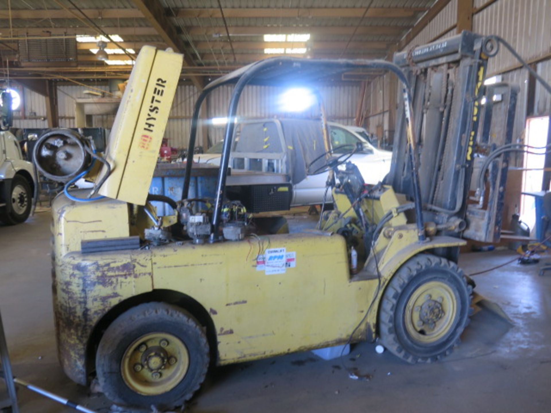 Hyster 80 8000 Lb Cap LPG Forklift (Being Repaired) w/ 2-Stage Mast, Solid Yard Tires