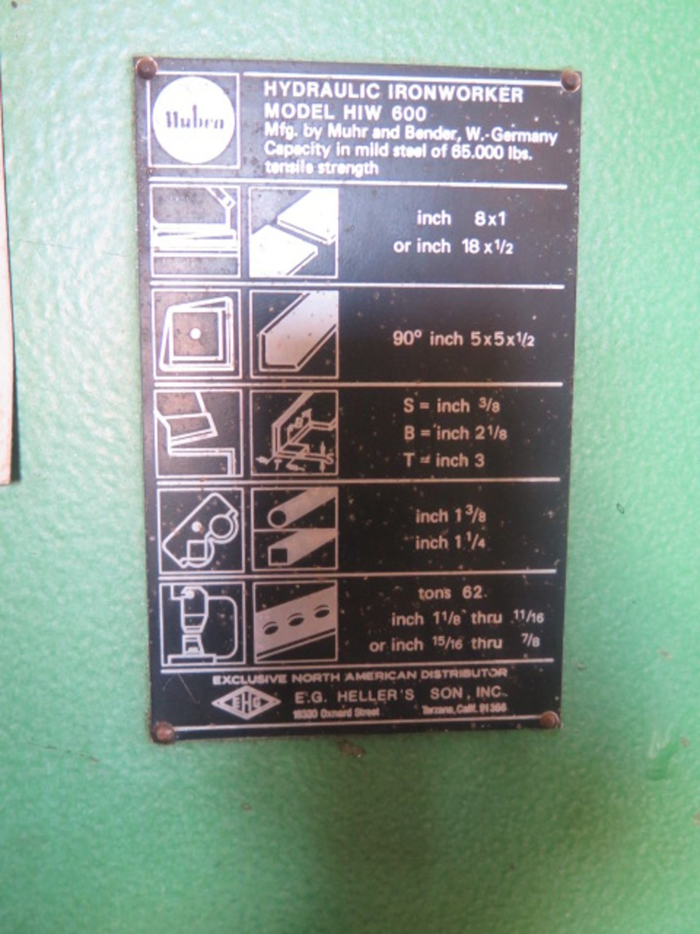 Muhrund Bender mdl. HIW600 62 ton Dual Station Ironworker w/ 8” x 1”, 18” x ½” Shear Cap, Custom - Image 6 of 7