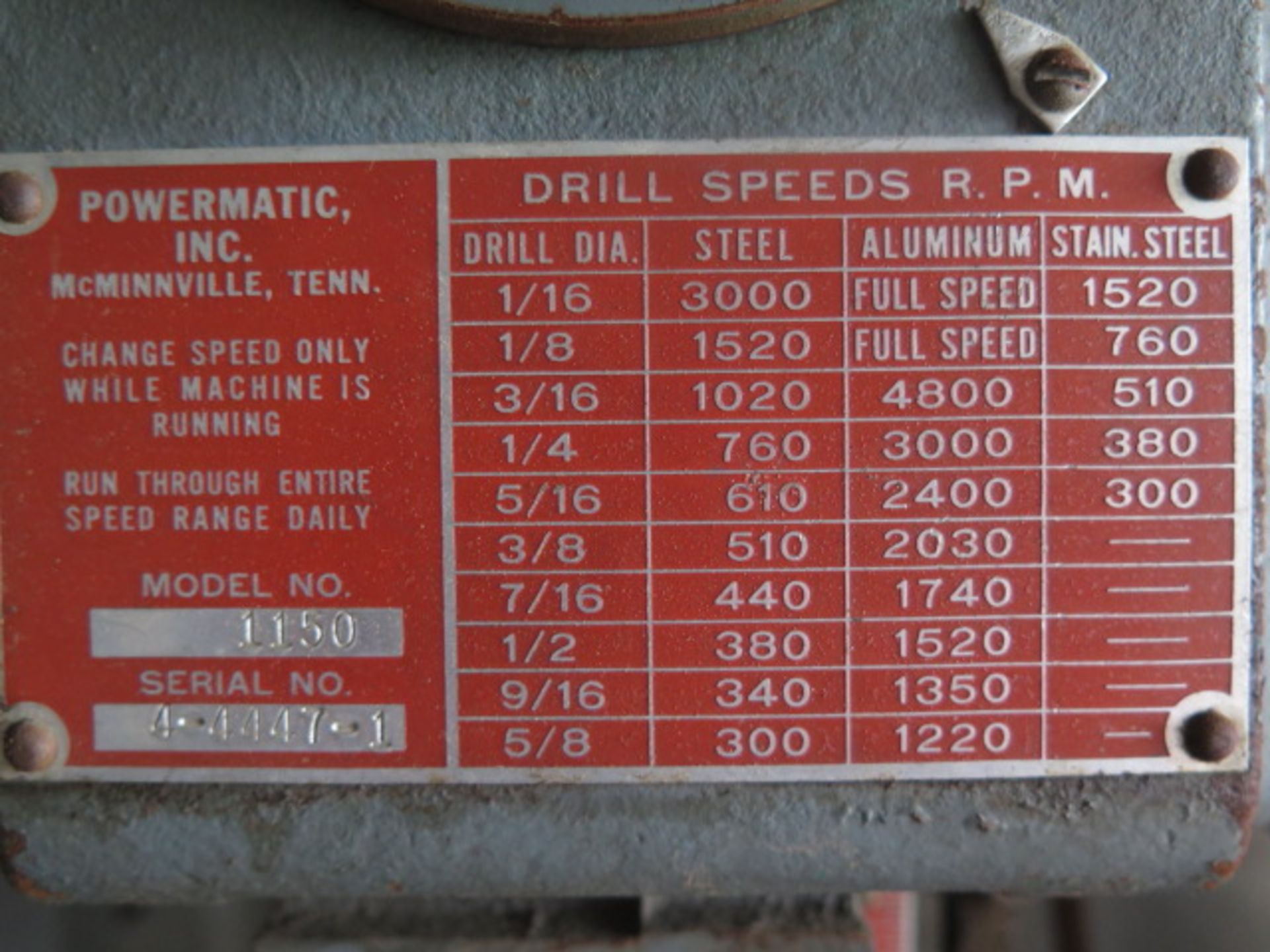 Powermatic 4-Head Gang Drill Press w/ mdl. 1150 Variable Speed Heads 19 ¾” x 65 ½” Table - Image 4 of 6