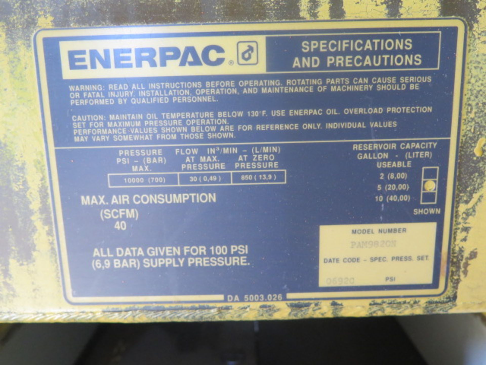 Ram-Pac 50 Ton Hydraulic H-Frame Press w/ Enerpac Air-Over-Hydraulic Unit - Image 5 of 5