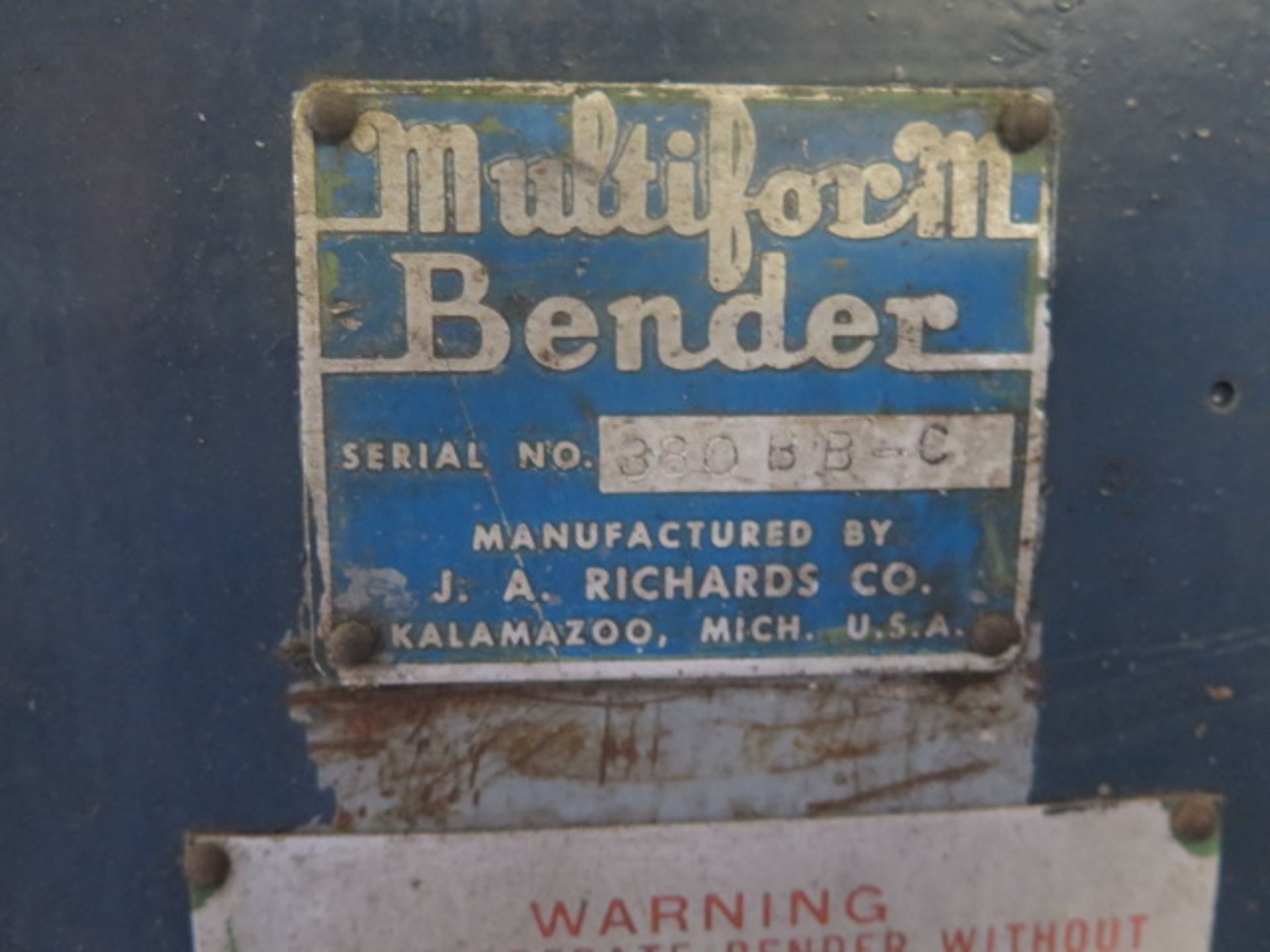 J.A. Richards “Multiform Bender” 3/8” x 8” Horizontal Hydraulic Bending Machine s/n 380BBC w/ Custom - Image 11 of 11