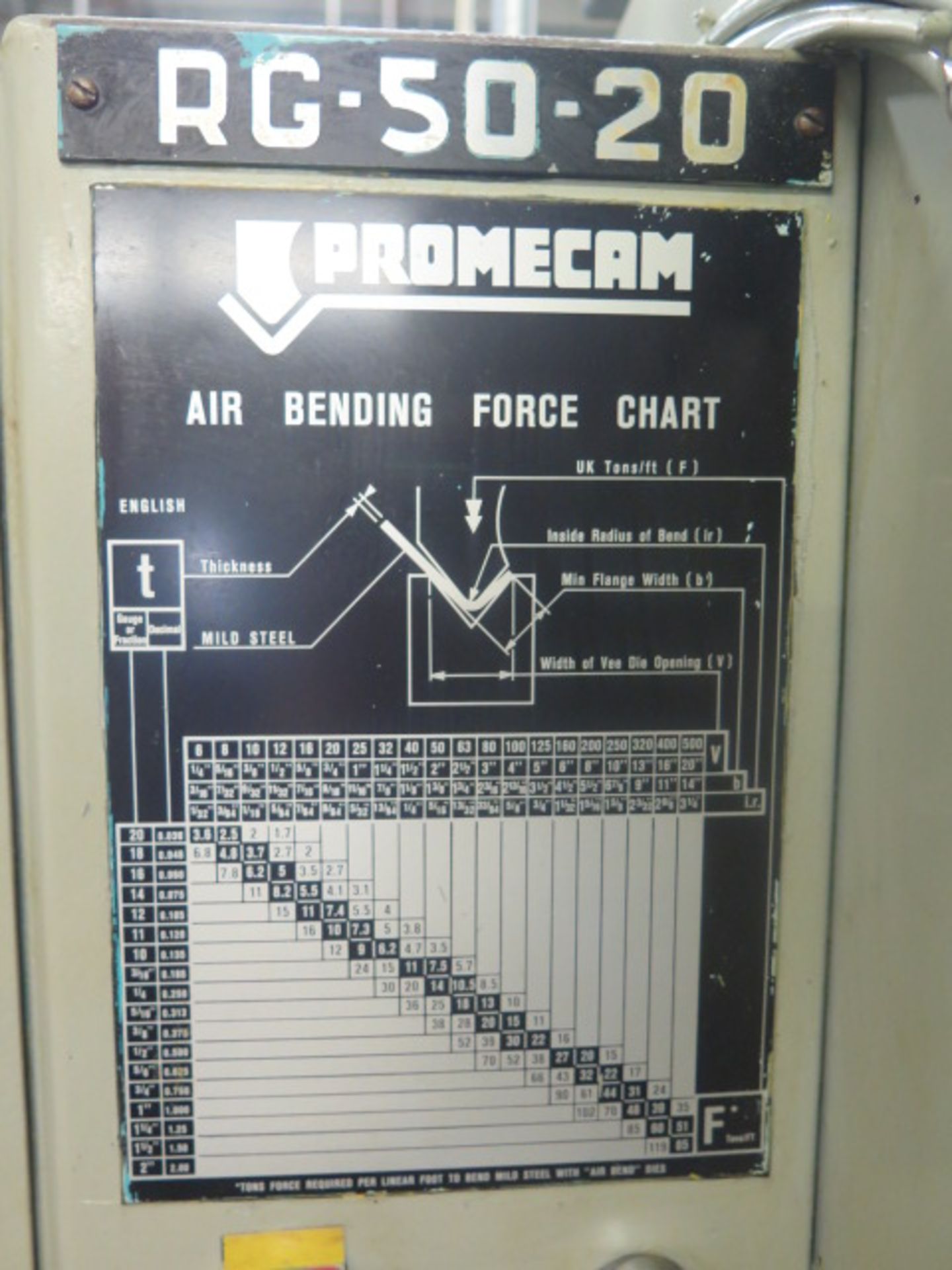 Promecam RG-50-20 50 Ton x 79” CNC Press Brake s/n 14501 w/ PM Graph Controls and Back Gaging, 79” - Image 9 of 9